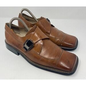 Giovanni Oxford Shoes Mens Size 8.5 Brown Leather Square Toe Y2k Italy Buckle